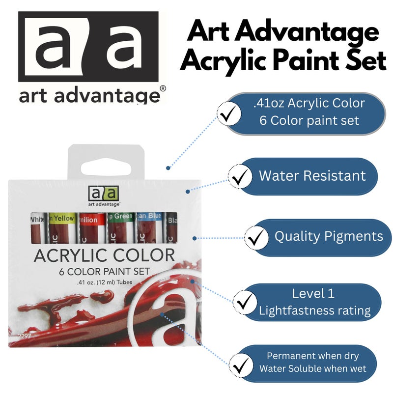 Art Advantage Paint Set Acrylic .41oz 6 Color - Image 2